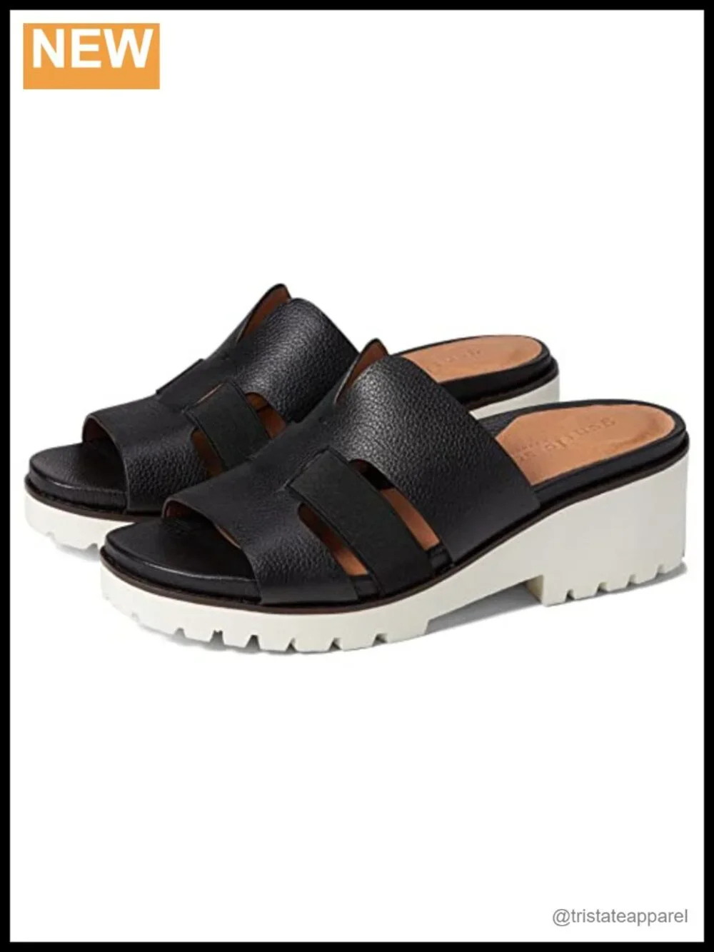 Kenneth Cole Women's Anja Elastic Slide Sandal Black Leather
